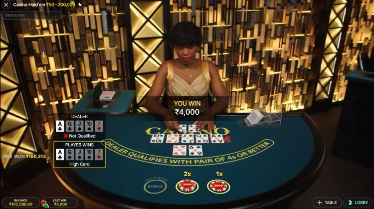 Live Casino Hold'em Poker Evolution Big Win